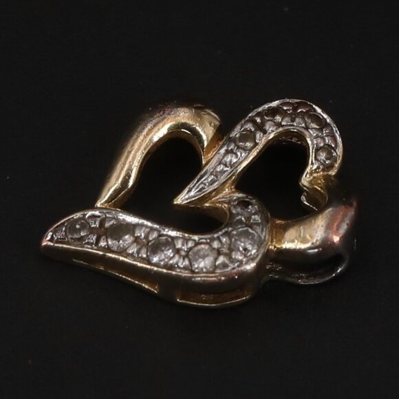 Auth ROSS SIMONS Two Hearts Gold / Sterling Silver Necklace Pendant Diamond Simu - Picture 2 of 6